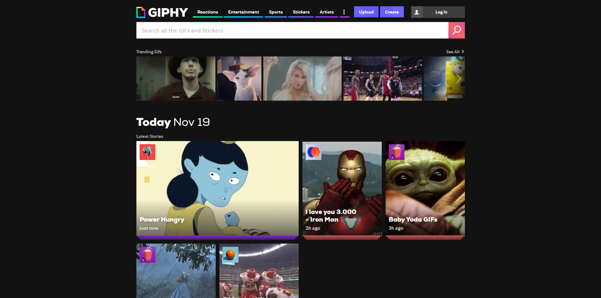 Captura de ecrã do Giphy