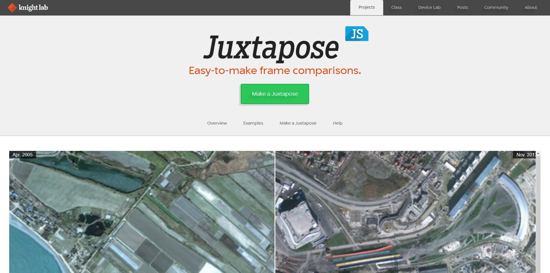 Captura de ecrã do serviço Juxtapose