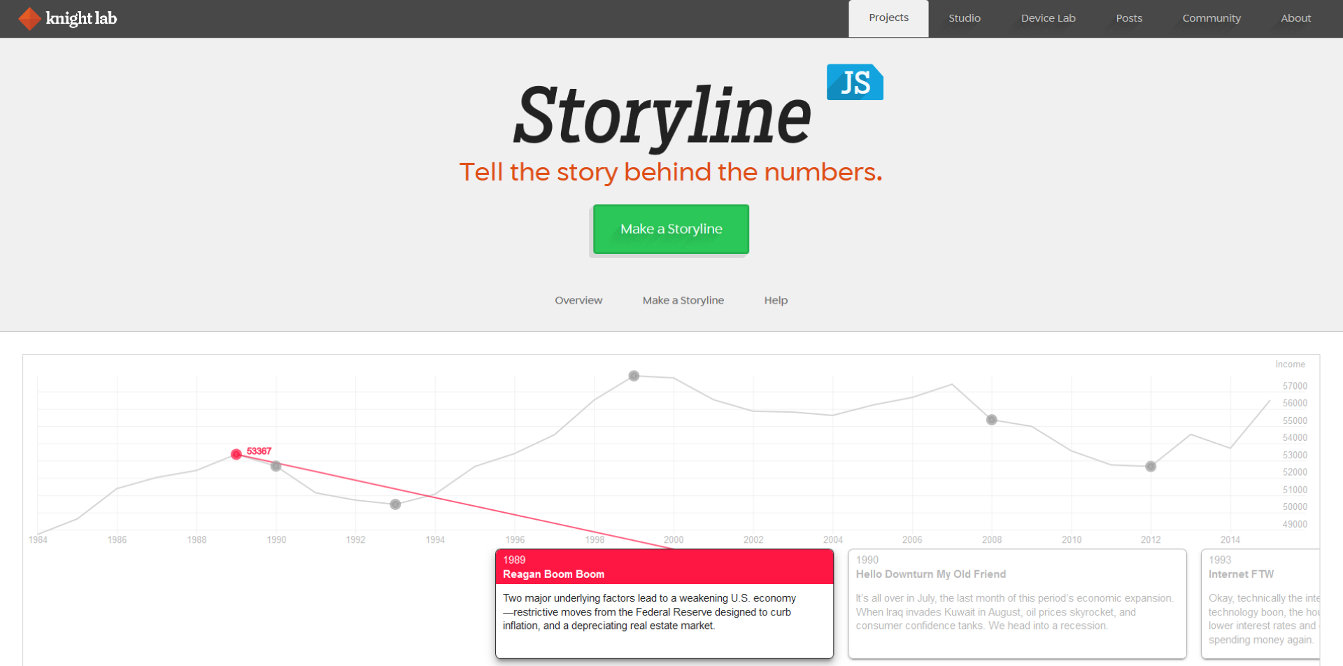 Captura de ecrã do serviço StoryLine