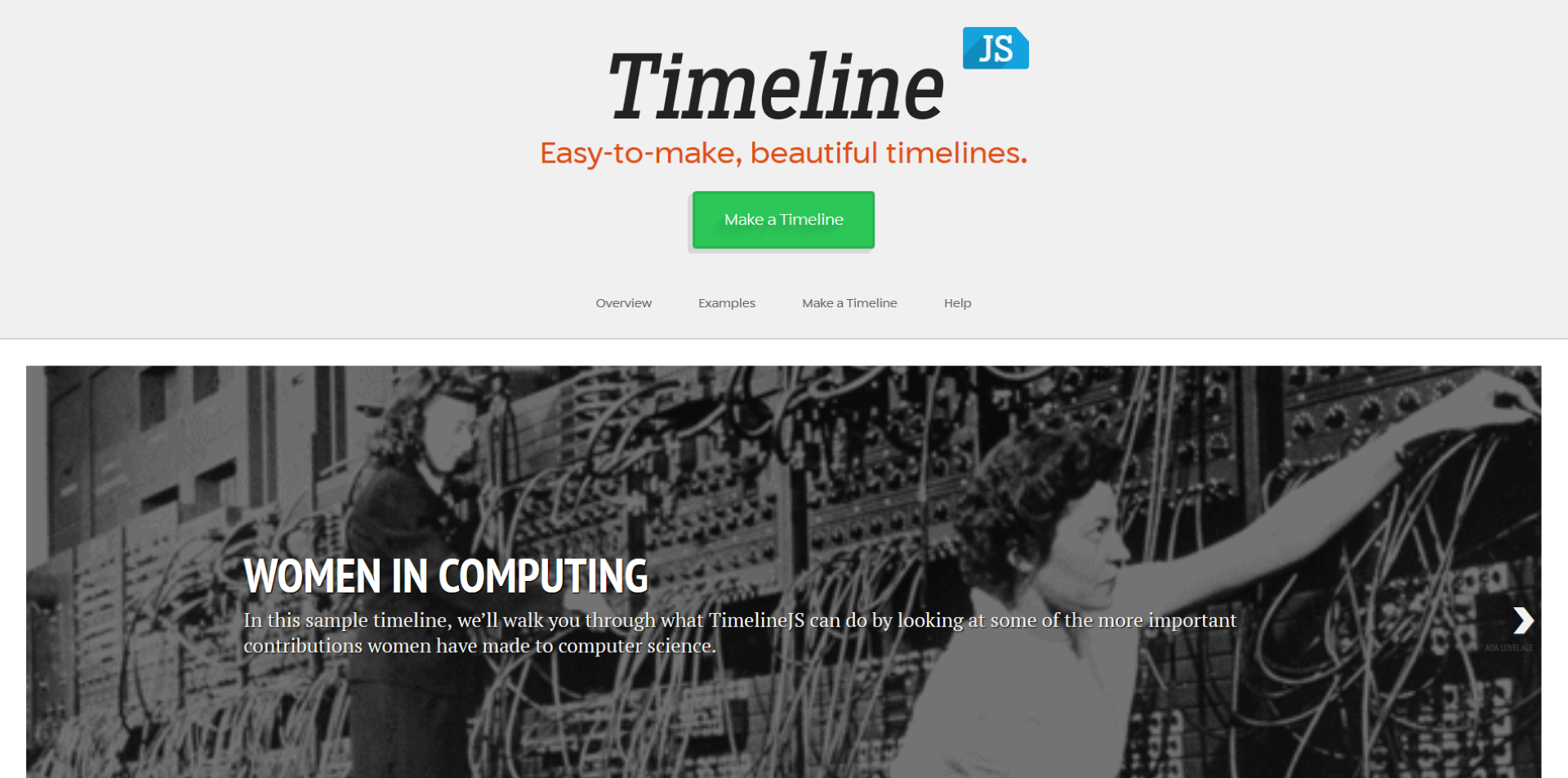 Captura de ecrã do serviço Timeline
